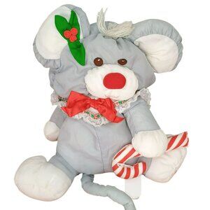 Vintage 1987 Fisher-Price‎ Plush Christmas Mouse With Candy Cane Puffalumps